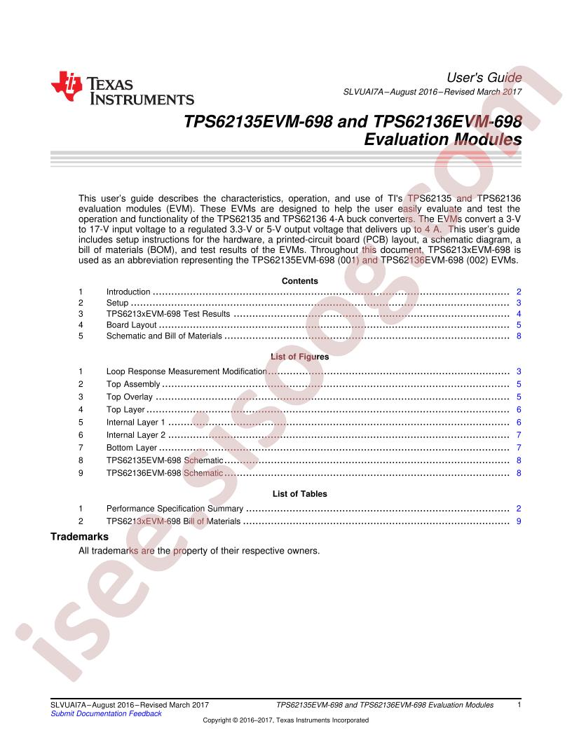 TPS62135EVM-698, 62136EVM-698 User Guide