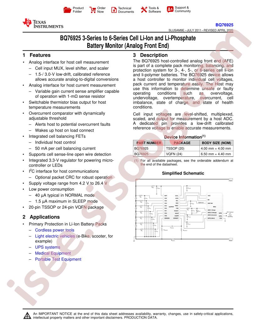 BQ76925 Datasheet