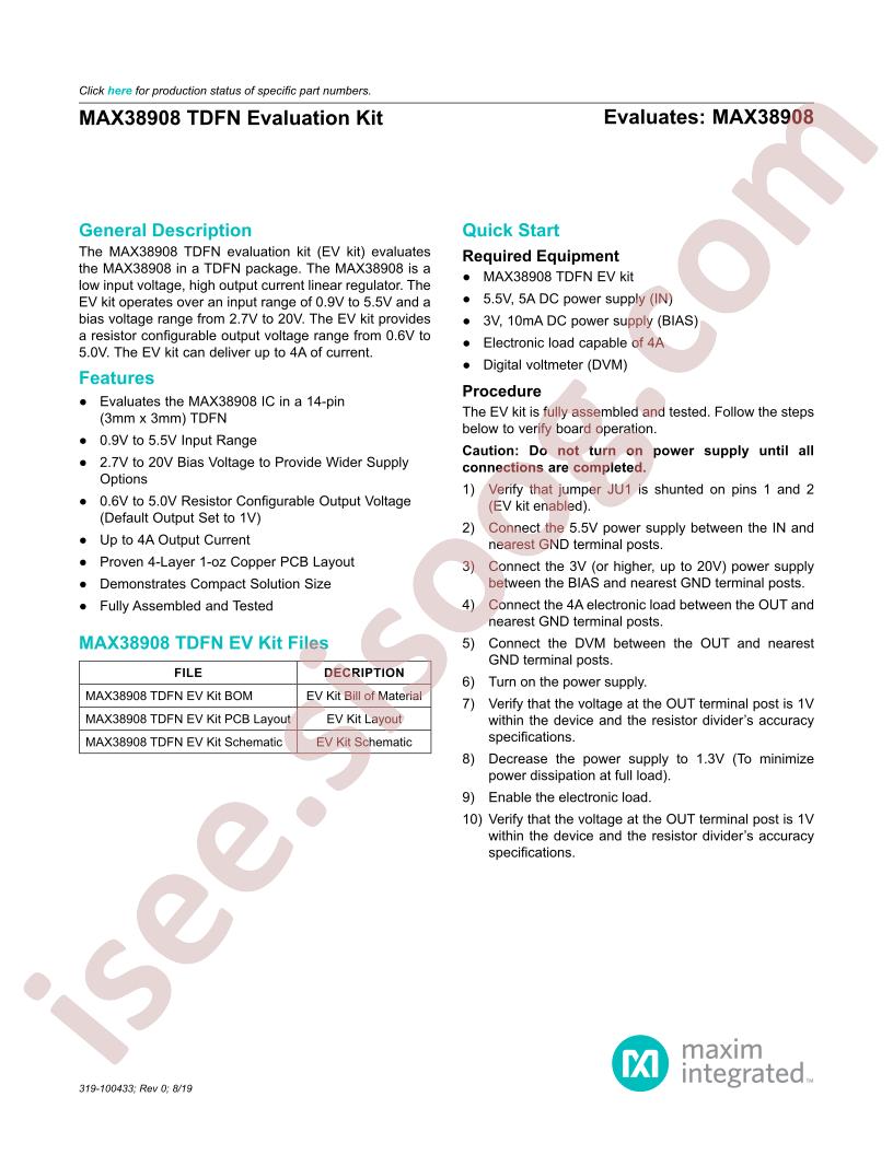 MAX38908 TDFN Evaluation Kit