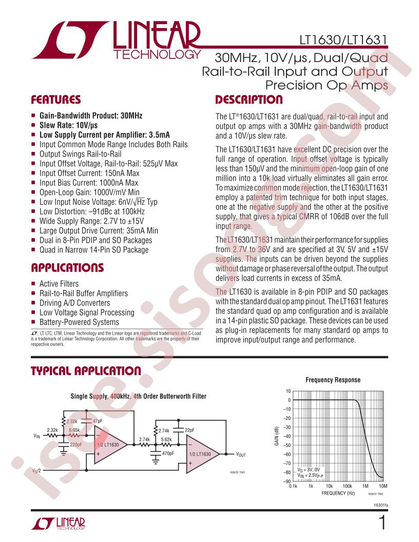 LT1630, LT1631 Datasheet