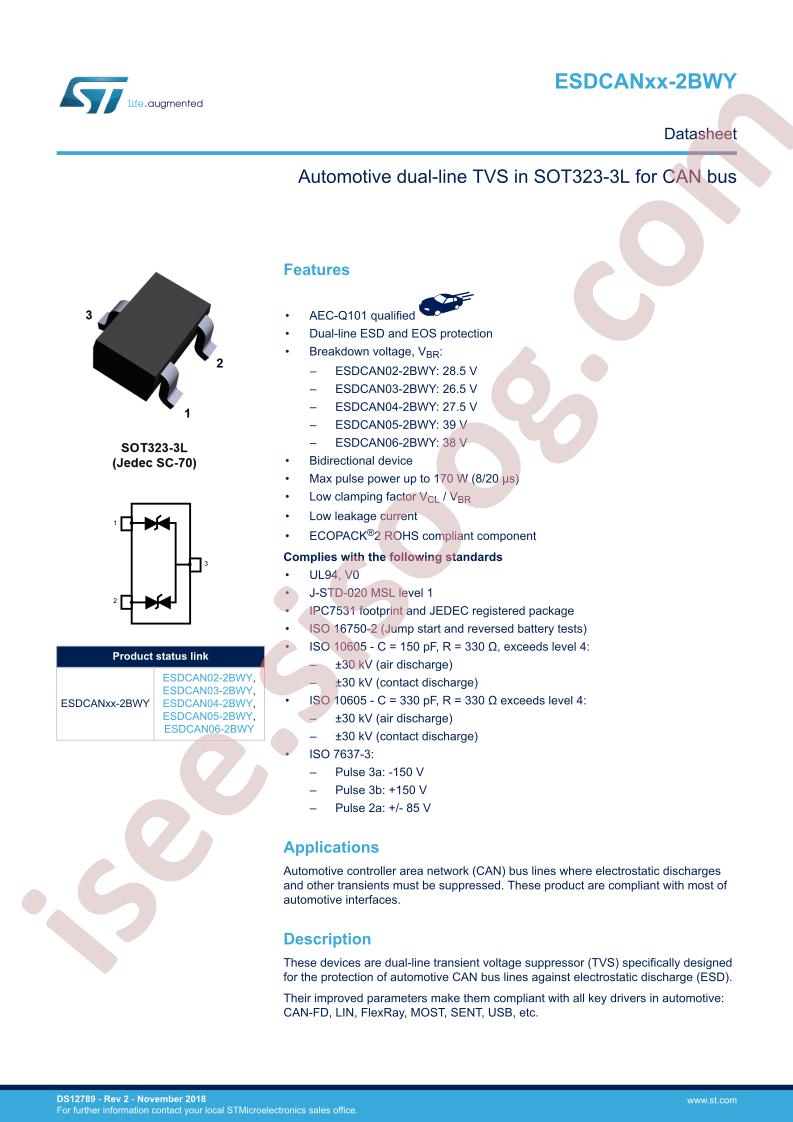 ESDCANxx-2BWY Datasheet