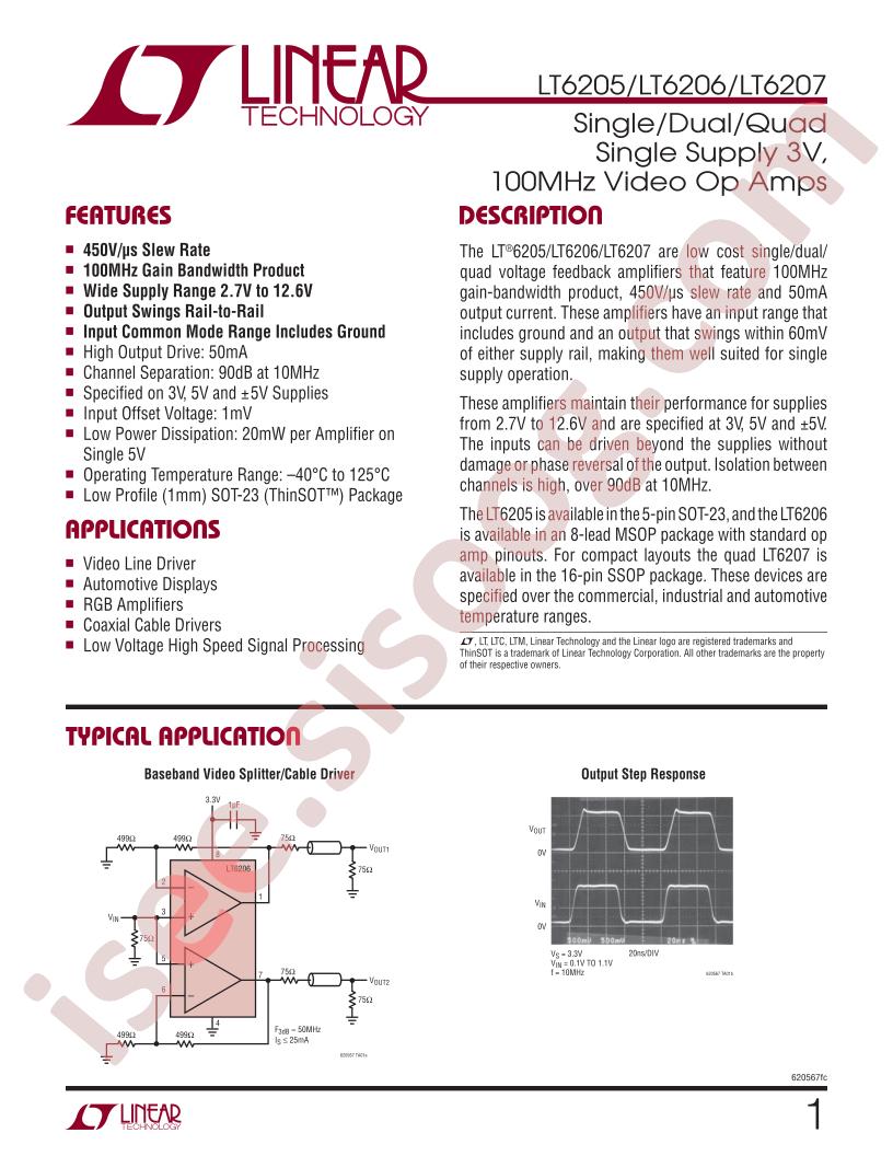 LT6205, 06, 07 Datasheet