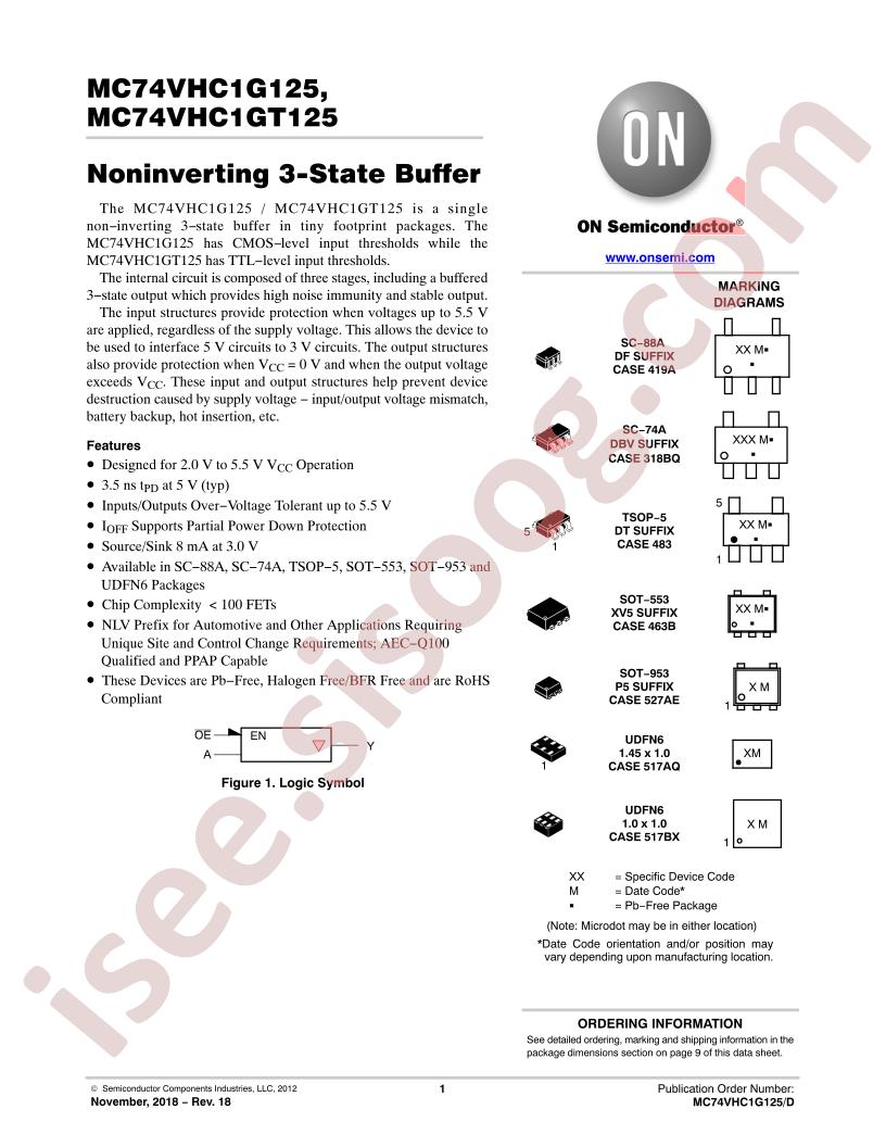 MC74VHC1G125, MC74VHC1GT125