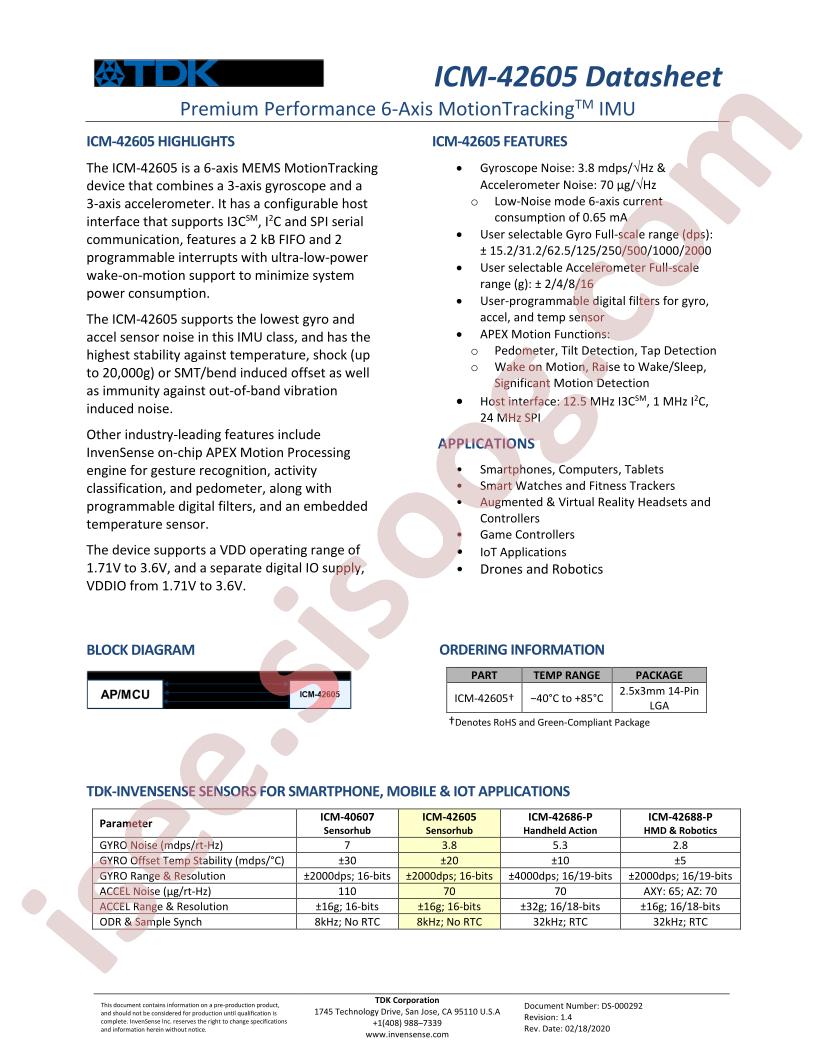 ICM-42605 Datasheet