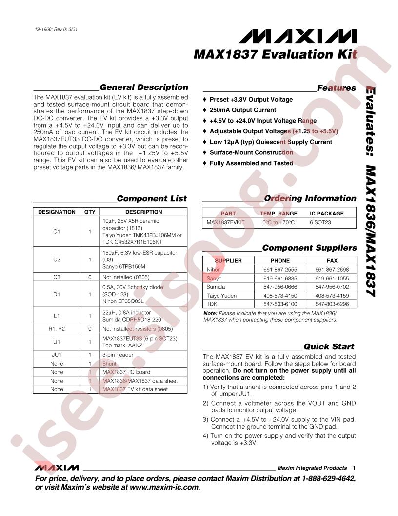 MAX1837 Evaluation Kit