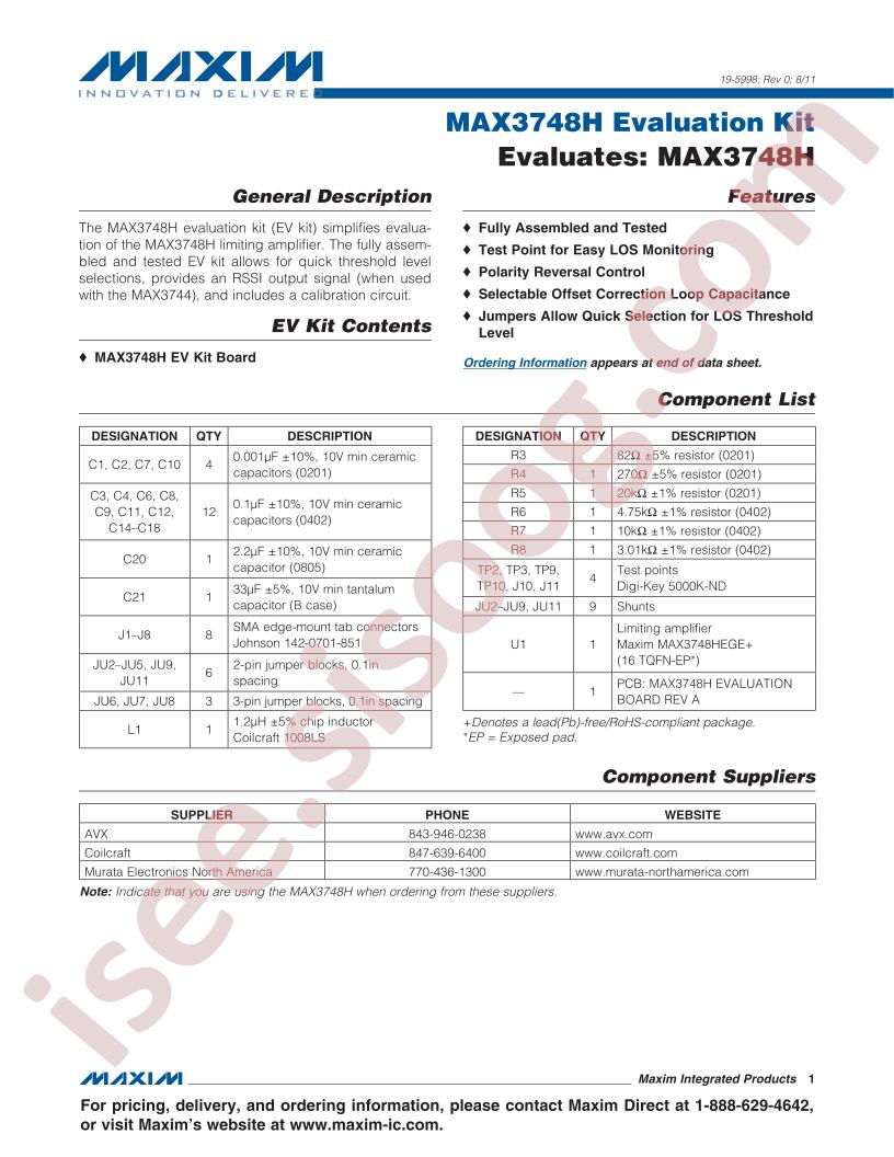 MAX3748H Evaluation Kit