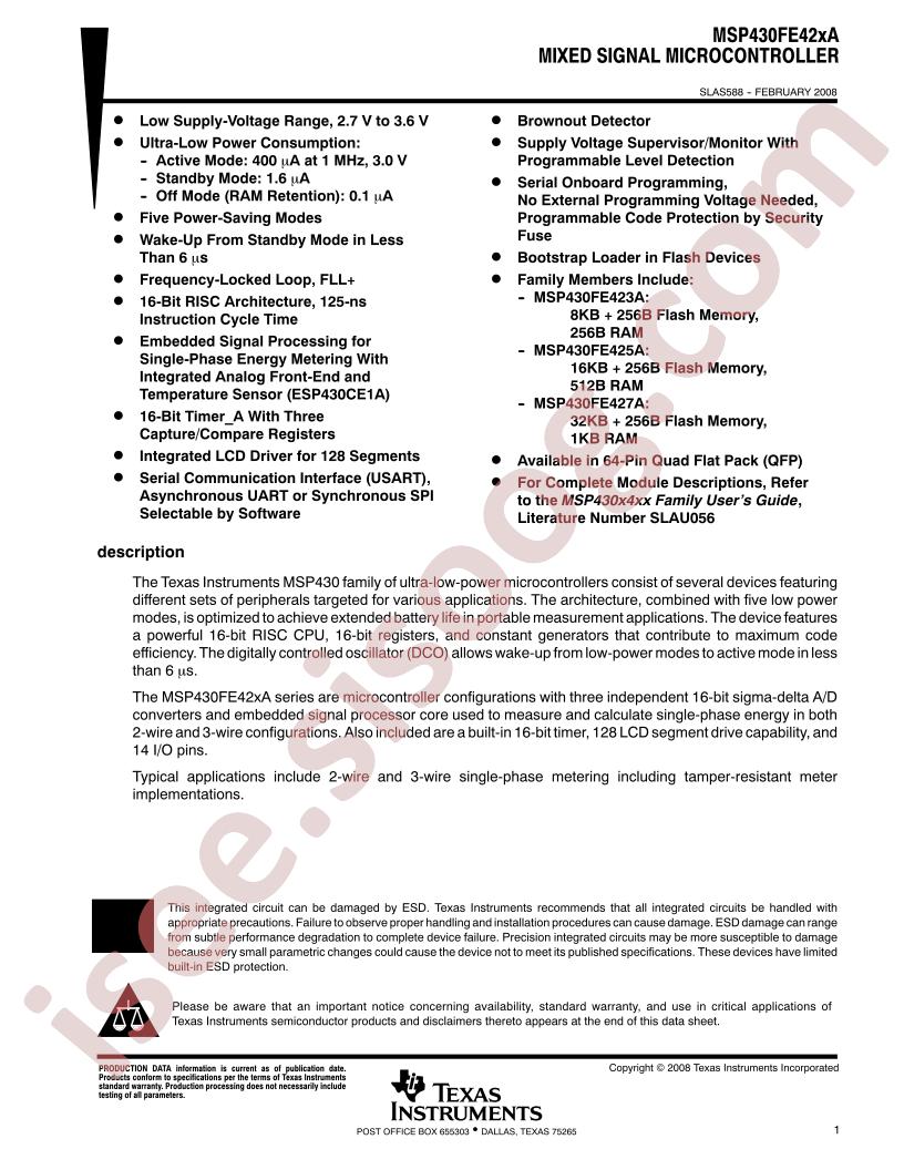 MSP430FE42xA Datasheet