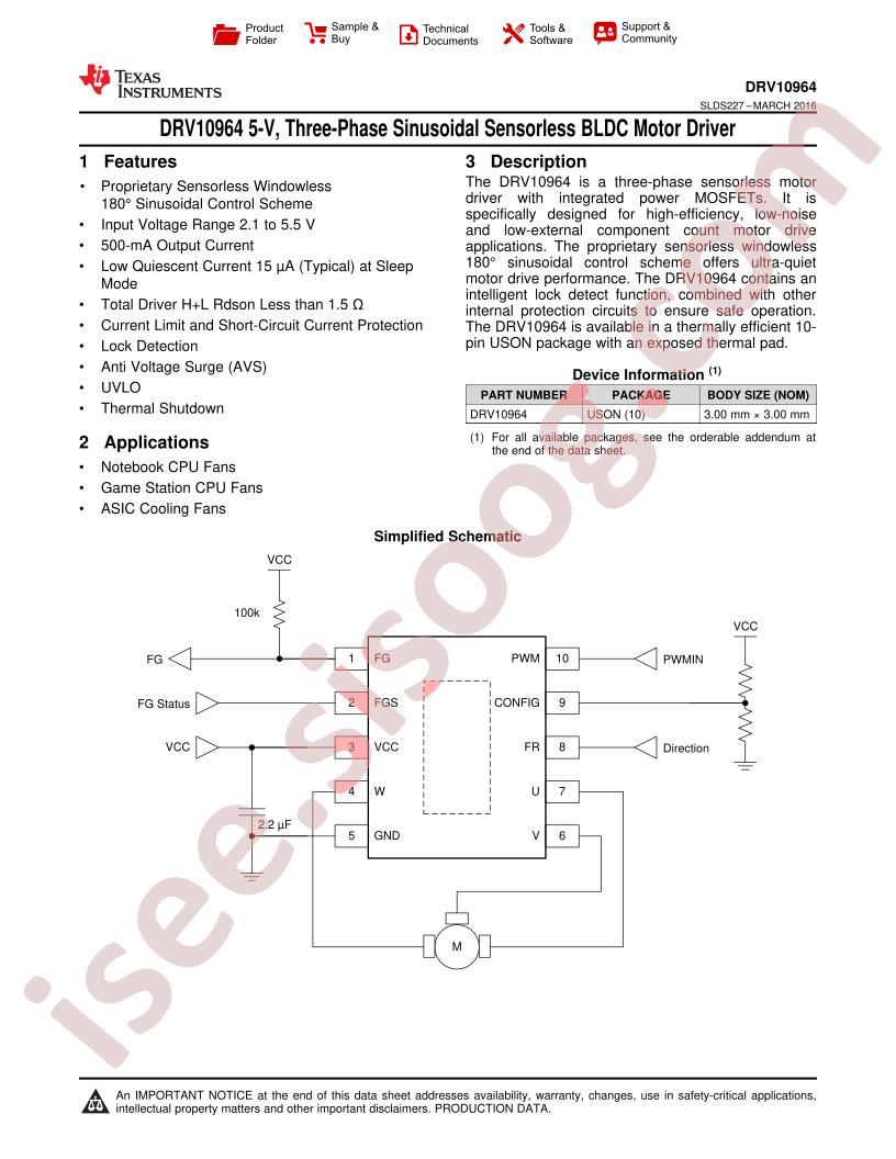 DRV10964 Datasheet