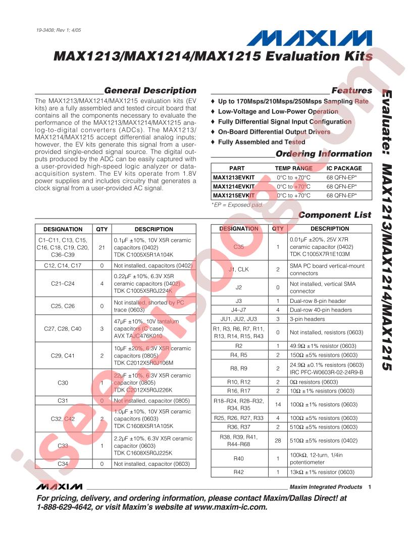 MAX1213-15 Eval Kits