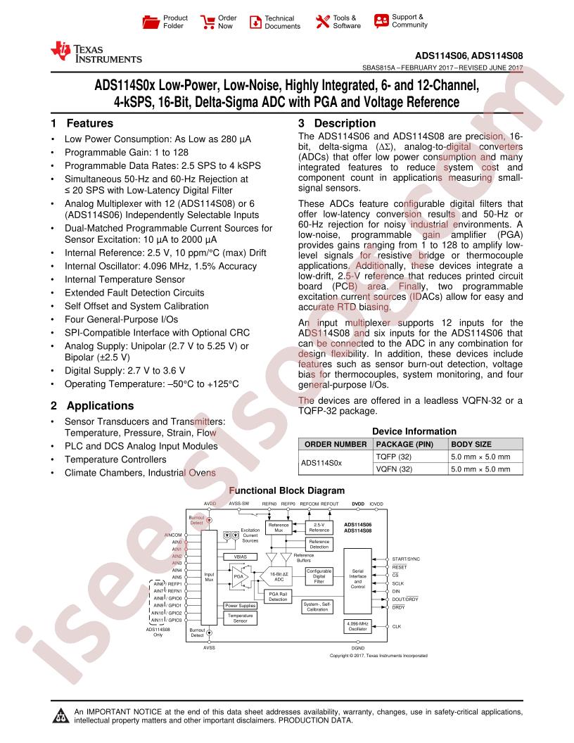 ADS114S06, ADS114S08 Datasheet