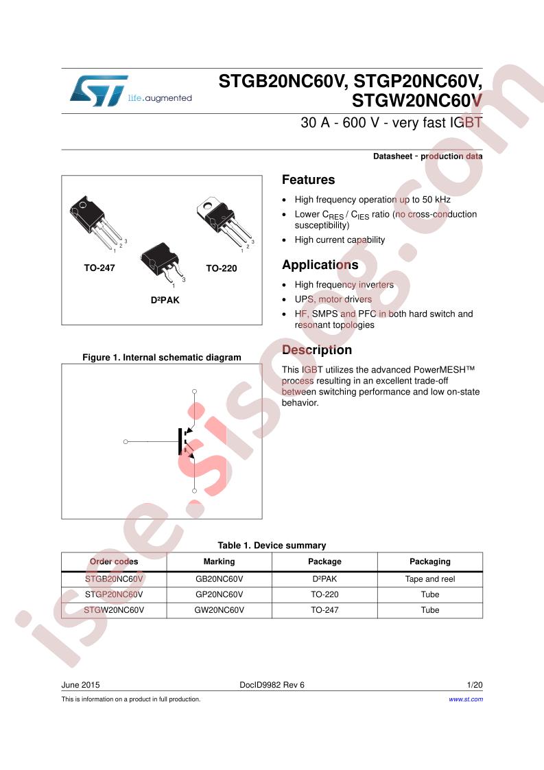 STG(B,P,W)20NC60V Datasheet