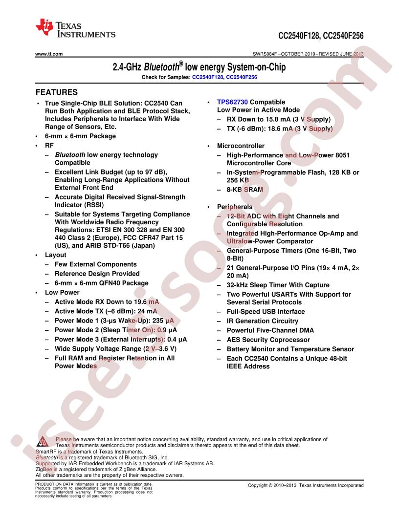 CC2540F128,256 Datasheet