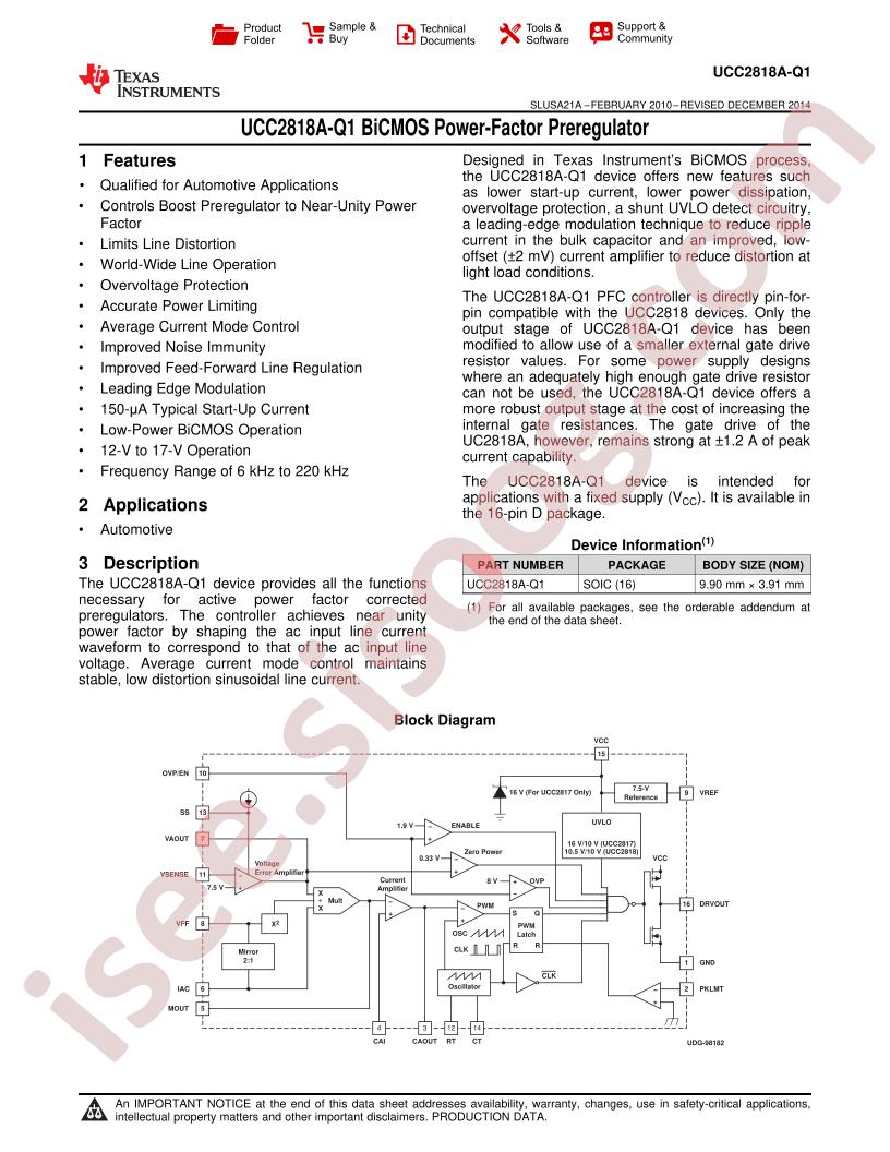 UCC2818A-Q1 Datasheet