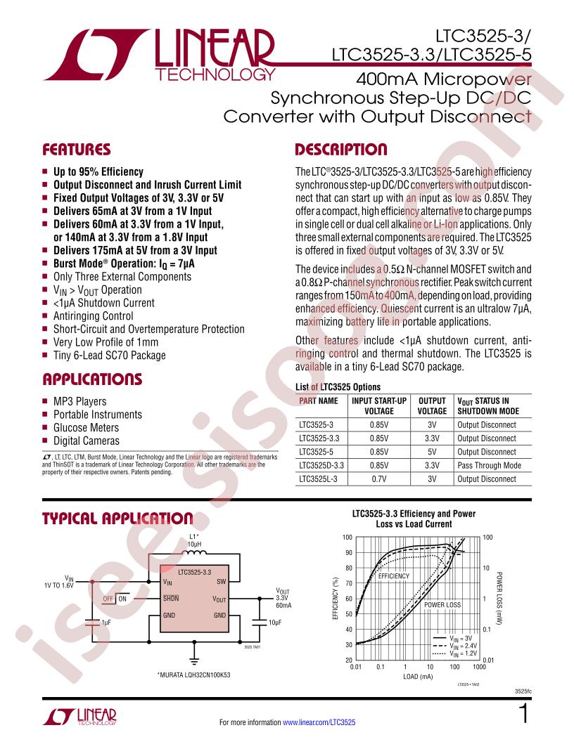 LTC3525(-3, 3.3, 5) Datasheet