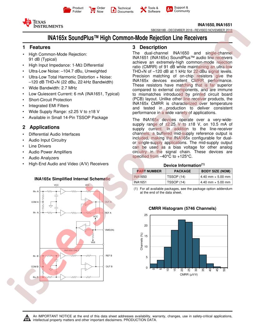 INA1650, INA1651 Datasheet
