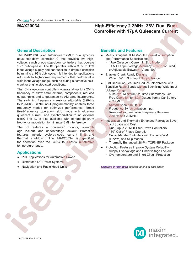 MAX20034 Datasheet