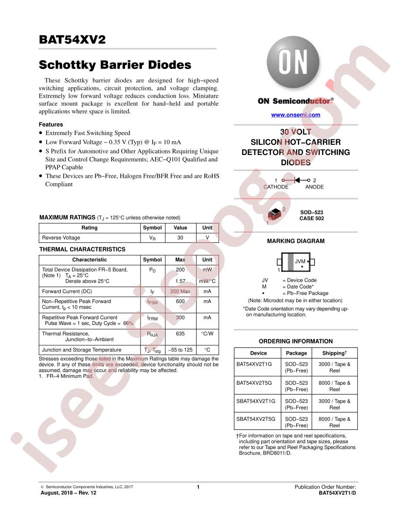 BAT54XV2T1 Datasheet