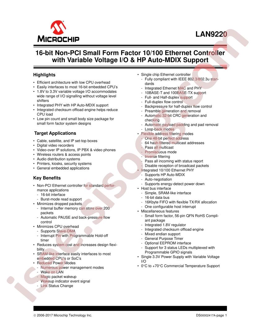 LAN9220 Datasheet