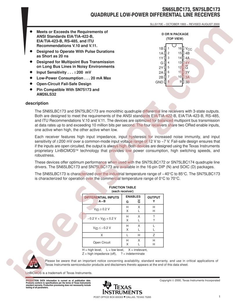 SN65LBC173, SN75LBC173