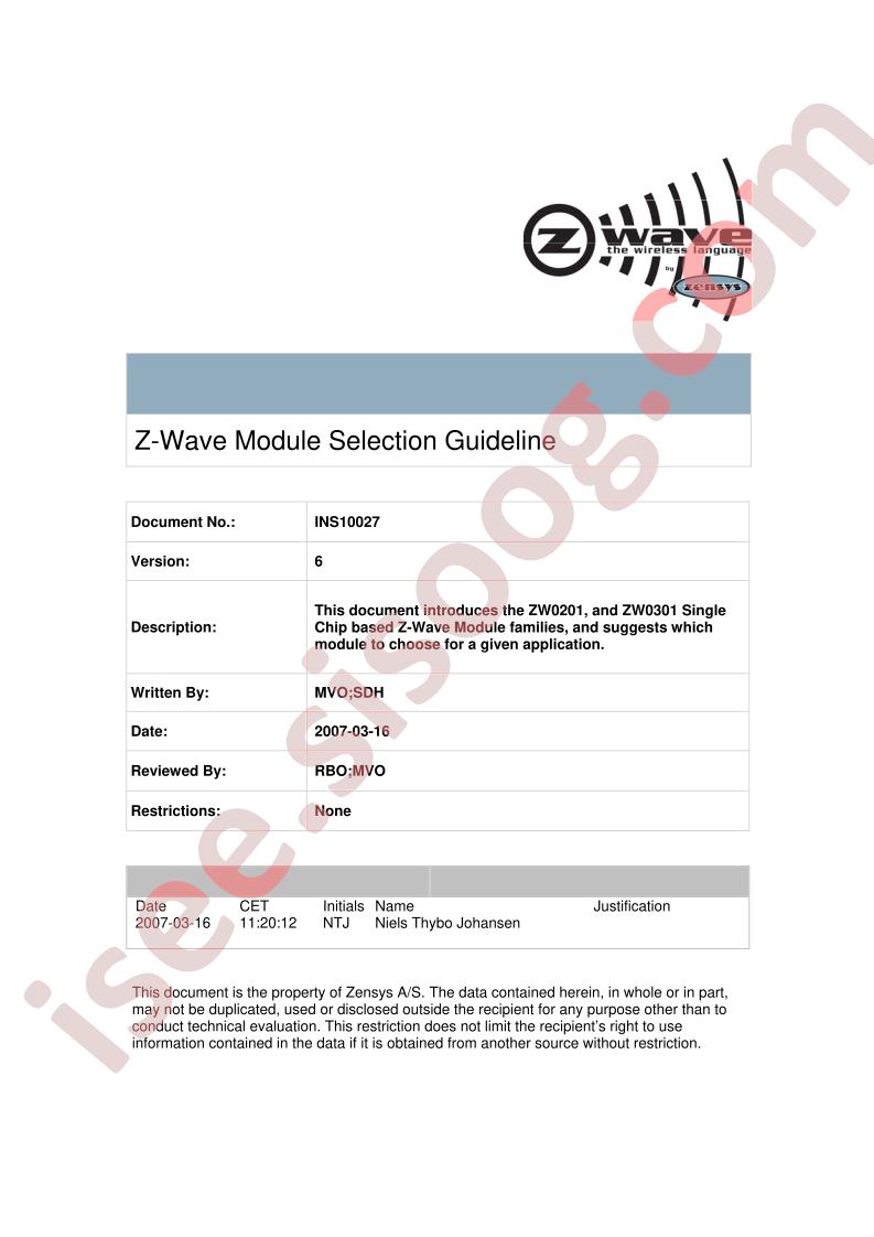 Z-Wave Module Selection Guideline