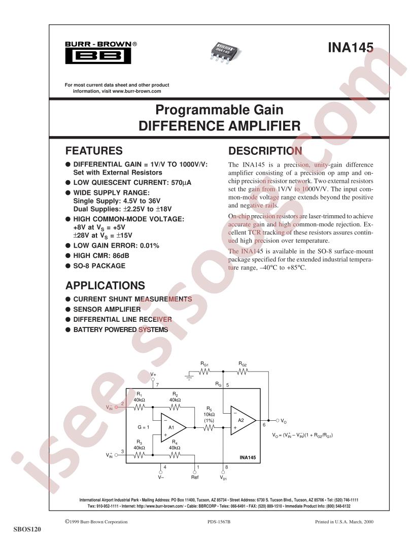 INA145 Datasheet
