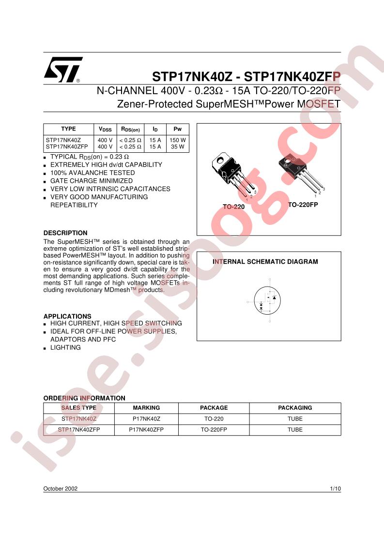 STP17NK40Z(FP)