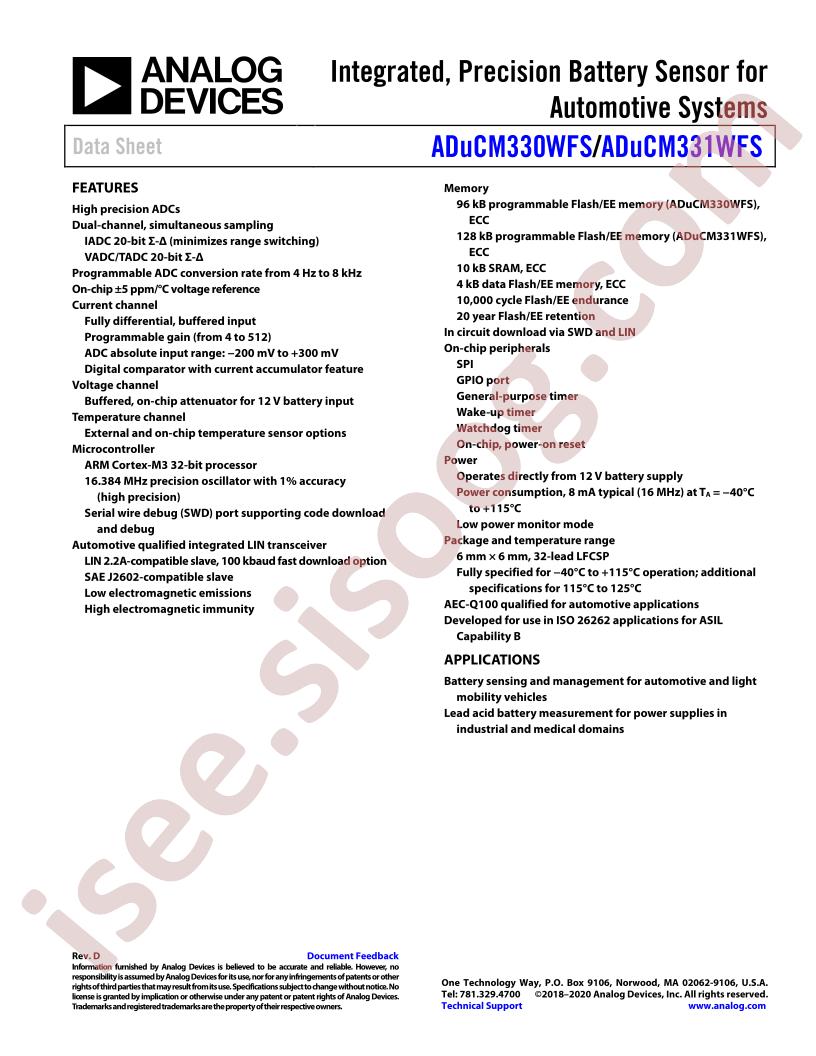 ADuCM331WFS Datasheet