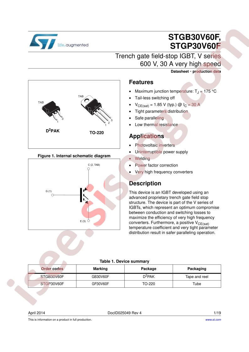 STG(B,P)30V60F Datasheet