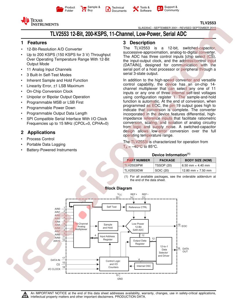 TLV2553 Datasheet