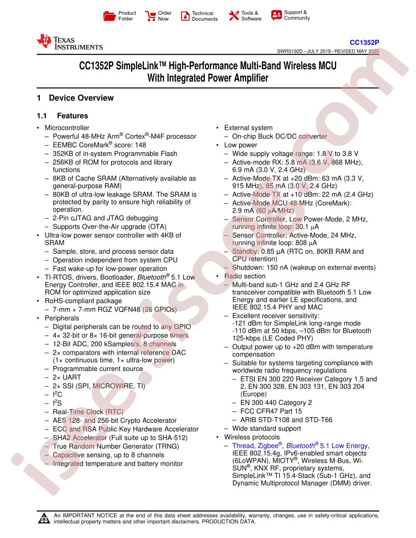 CC1352P Datasheet