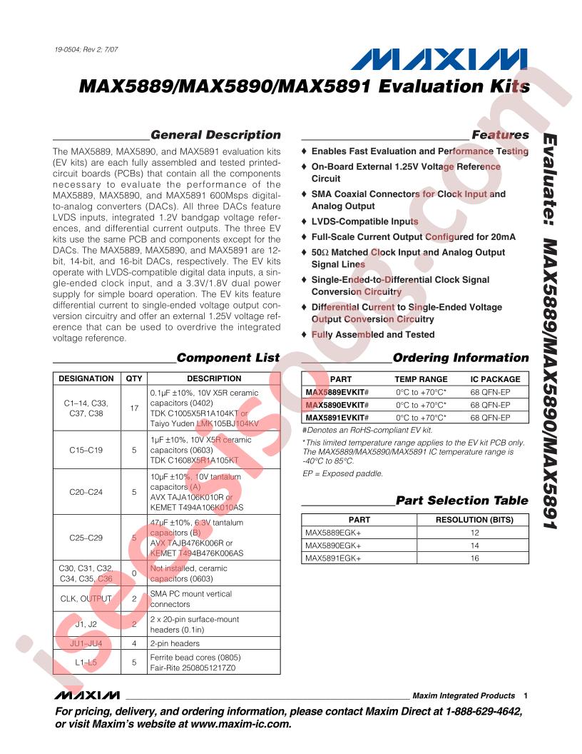 MAX5889-91 Eval Kits