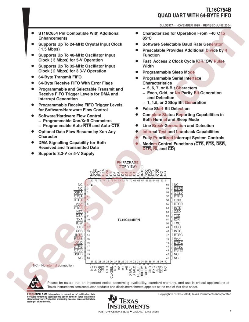 TL16C754B Datasheet