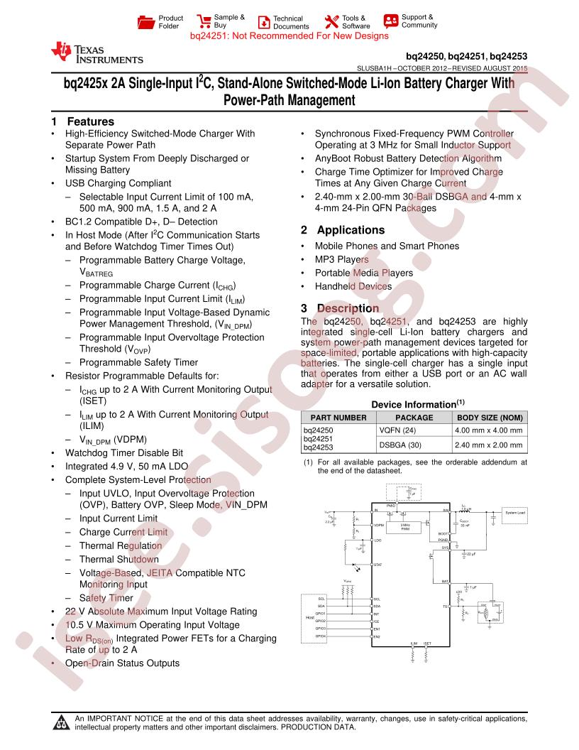 BQ2425x Datasheet