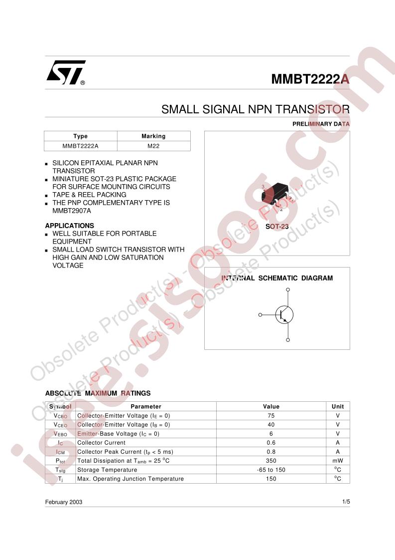 MMBT2222A Datasheet