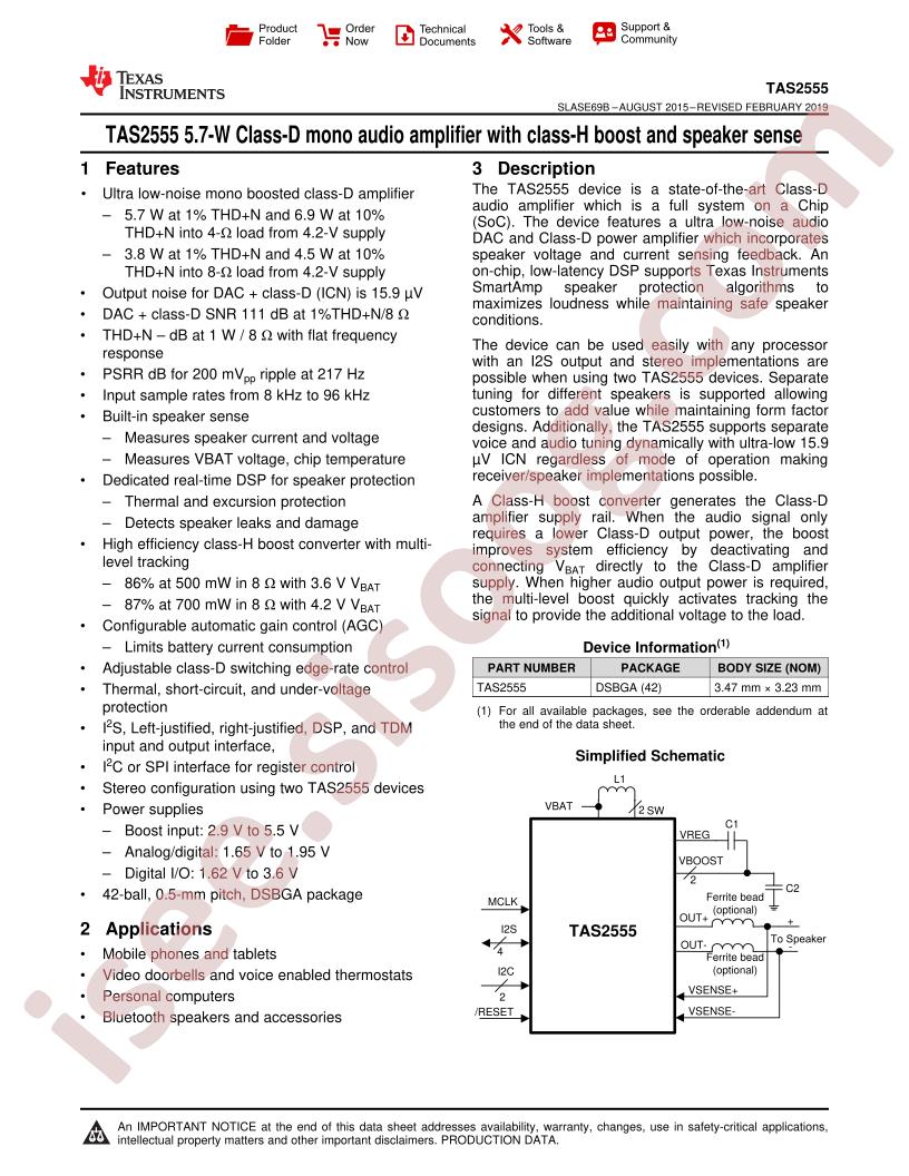 TAS2555 Datasheet