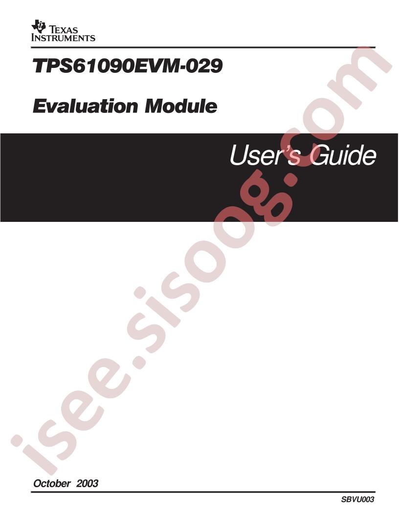 TPS61090EVM-029 User Guide