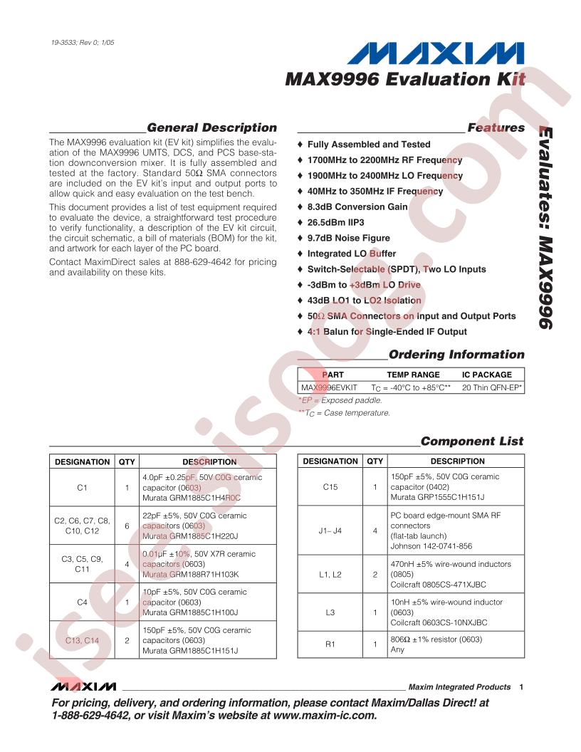 MAX9996 Eval Kit