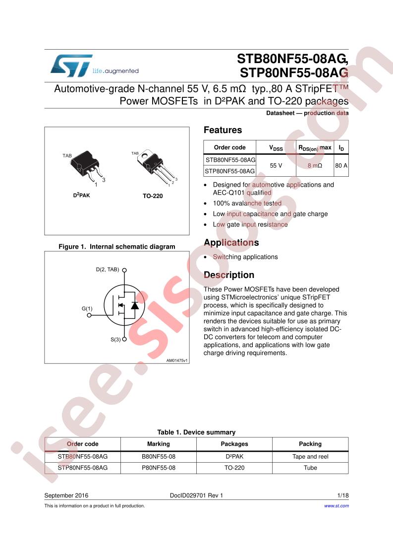 STB80NF55-08AG, STP80NF55-08AG