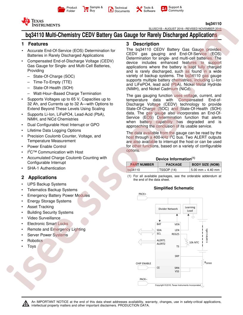 BQ34110 Datasheet