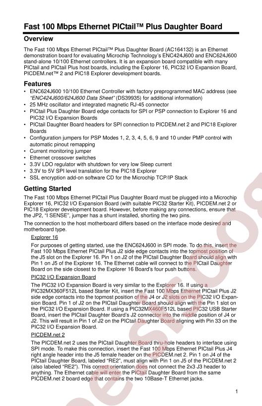 Fast 100 Mbps Ethernet PICtail Plus Daughter Brd