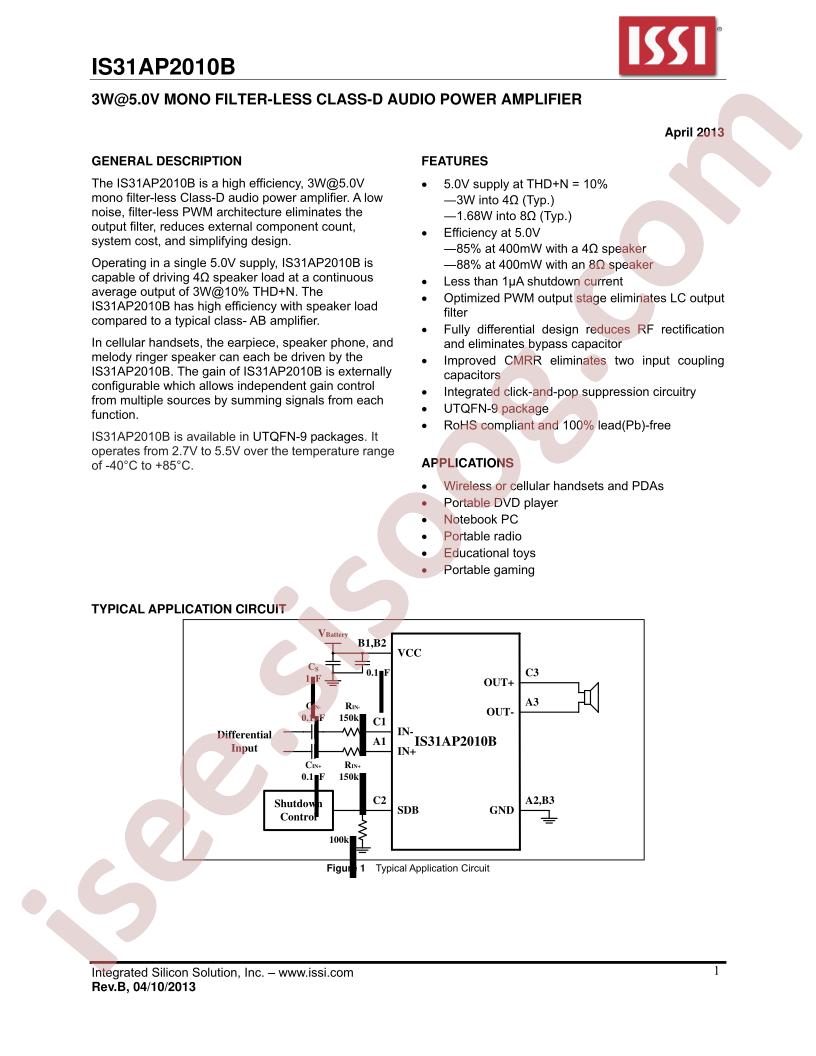IS31AP2010B Datasheet