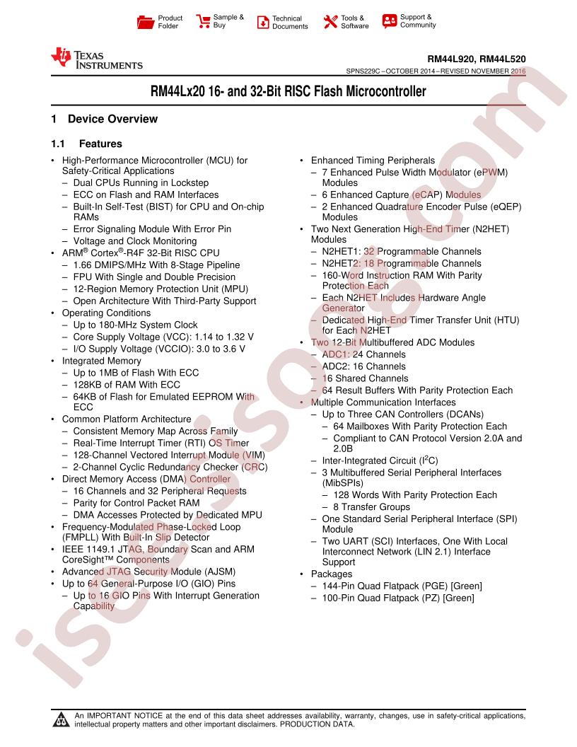 RM44Lx20APGET Datasheet