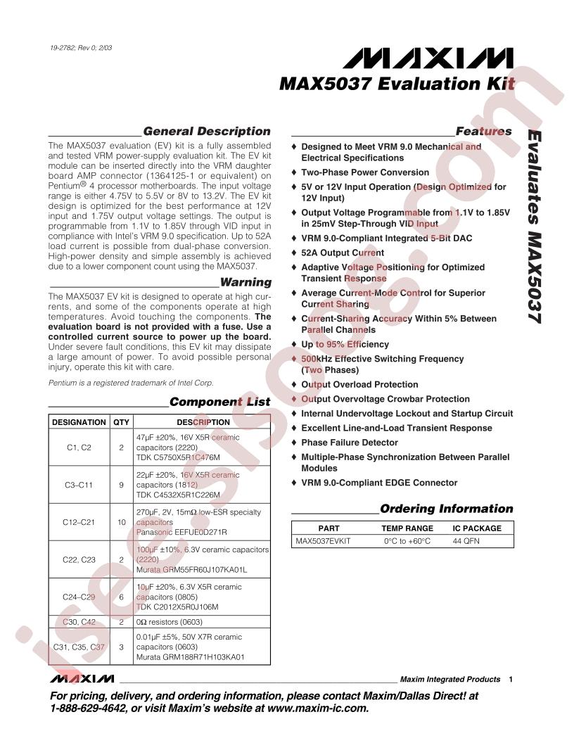 MAX5037 Eval Kit