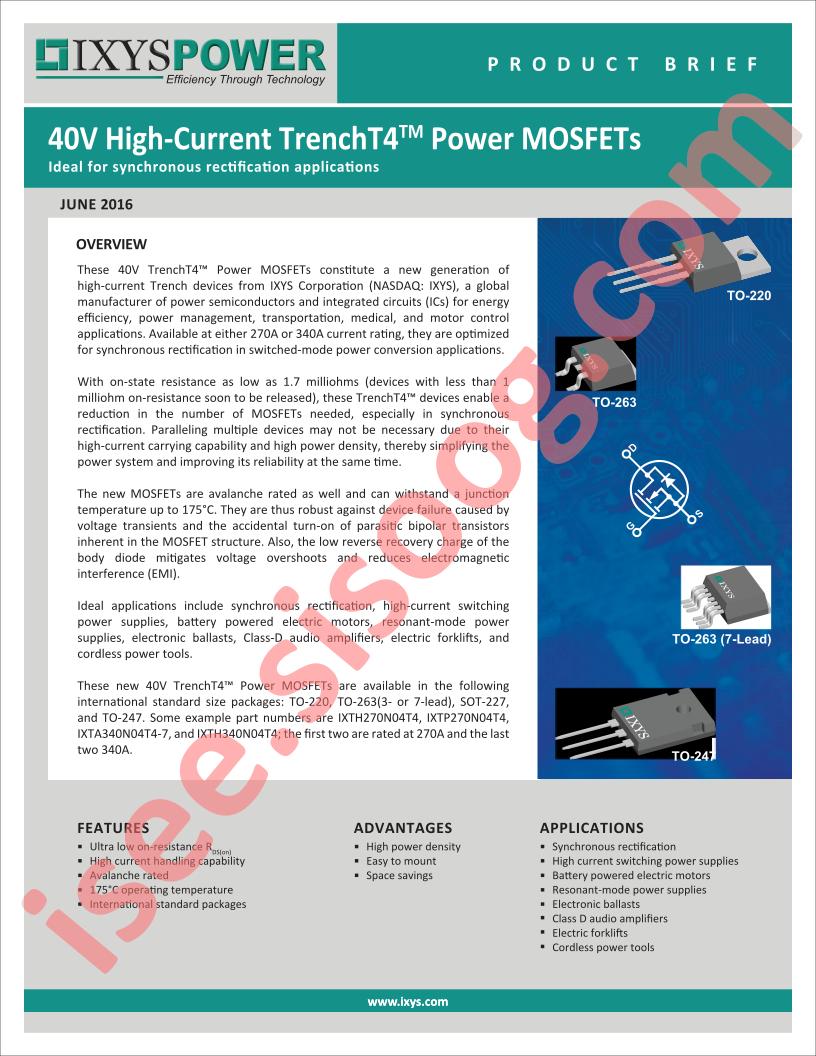 Trench4 Power MOSFETs Product Brief