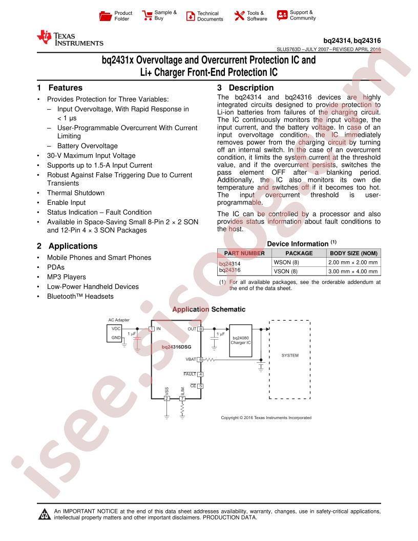 BQ24314/16 Datasheet