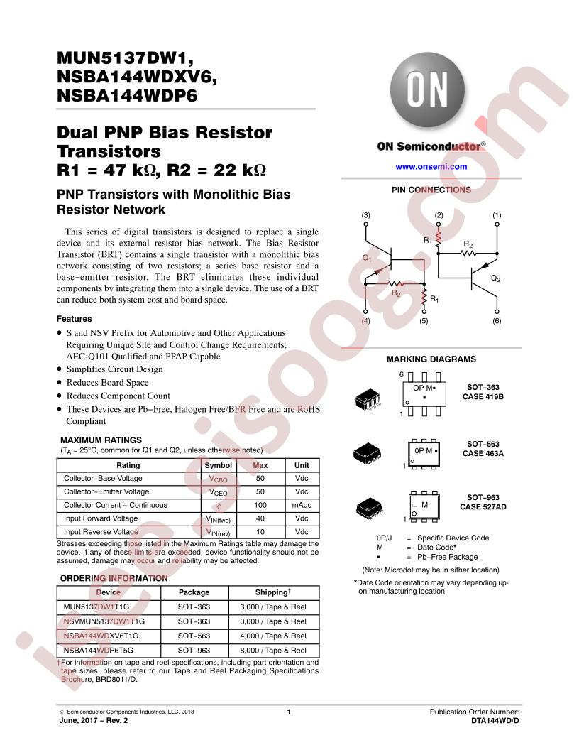 MUN5137DW1, NSBA144WDxx