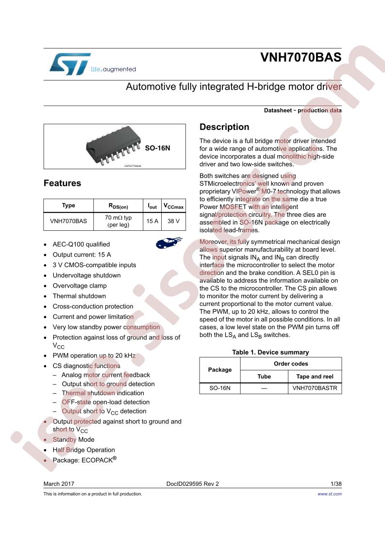 VNH7070BAS Datasheet