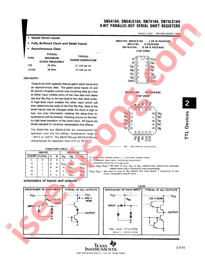 SN54164, SN54LS164, SN74164, SN74LS164