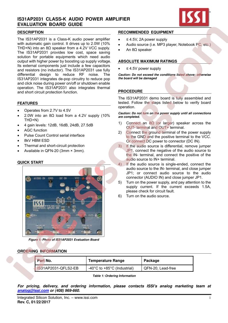 IS31AP2031 Eval Brd Guide