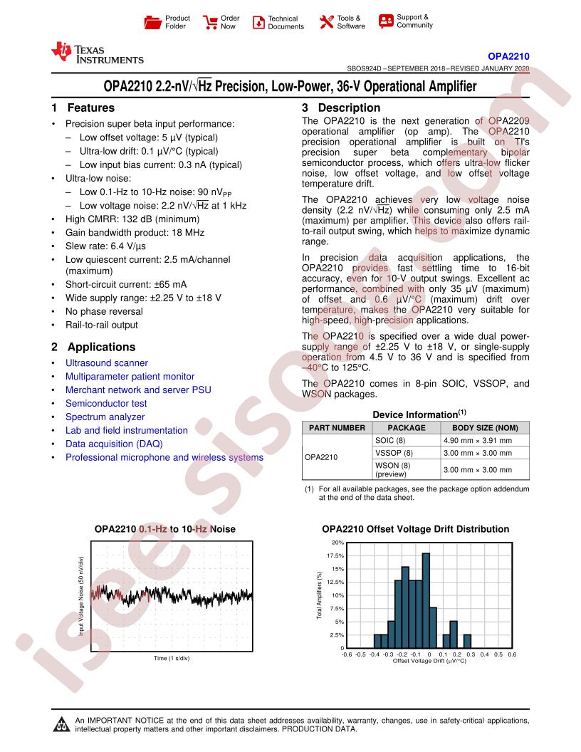 OPA2210 Datasheet